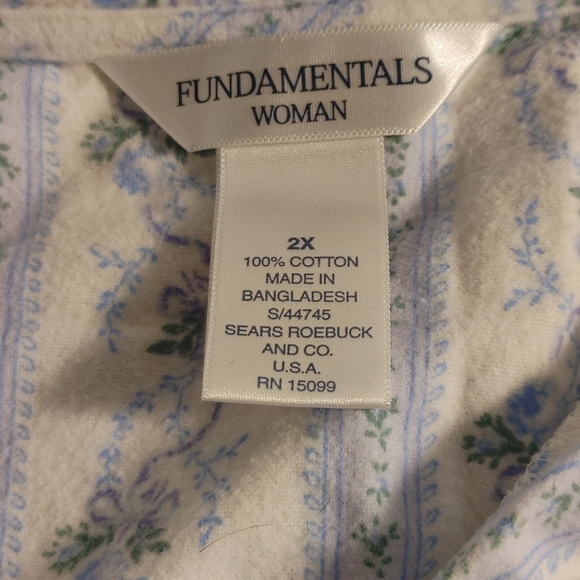 USA Fundamentals Night Gown Blue Design Size 2x Cotton 2 Button Pocket - Picture 6 of 11
